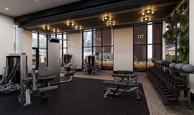 Fitness center with strength equipment