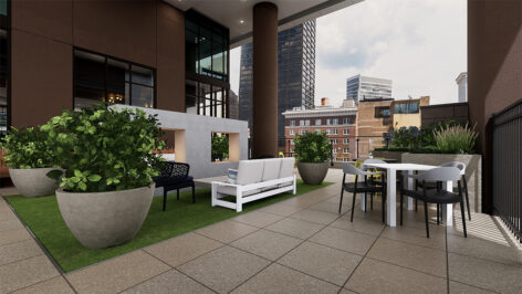 Pool deck with fire pit